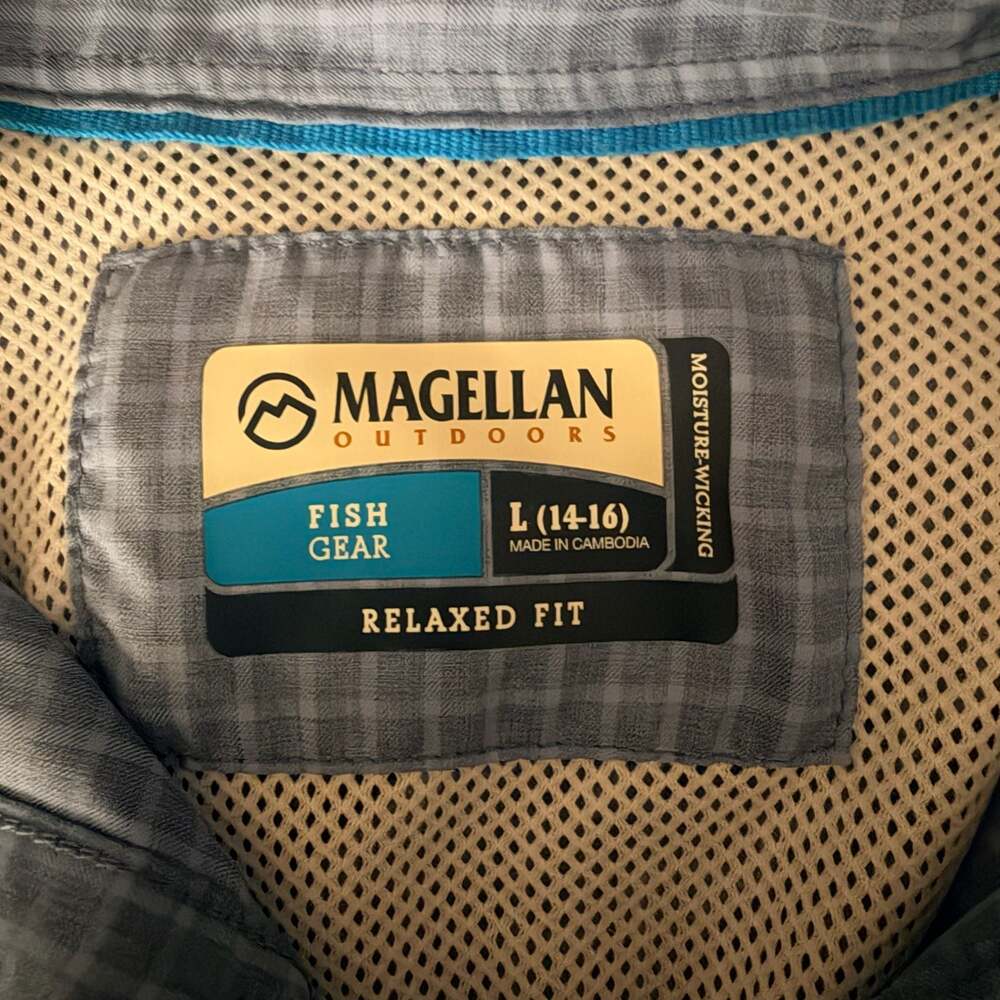 Magellan Outdoors Youth Fish Gear Short Sleeve Fishing Shirt Blue Size L 14-16